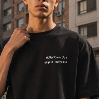 KORYN Siyah BMW Grafik Baskılı Oversize Erkek T-Shirt