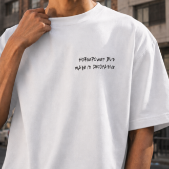 KORYN Beyaz BMW Grafik Baskılı Oversize Erkek T-Shirt