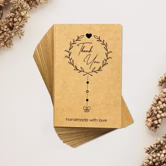 Thank You Handmade With Love Yazılı Kraft Teşekkür Kartı