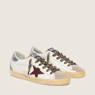 Golden Goose Super-Star with burgundy glitter star and silver heel tab ( Premıum )