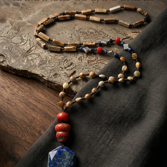 Fosil jasper &lapis&mercan kolye