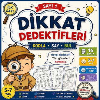 ️ Dikkat Dedektifleri 1 – Kodla • Say • Bul (5-7 Yaş PDF Etkinlik Kitabı)