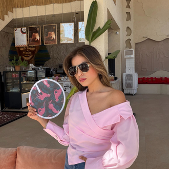 Pembe poplin kumaş drapeli ipli bağlamalı gömlek 