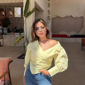 Sarı poplin kumaş omuz detaylı drapeli gömlek 