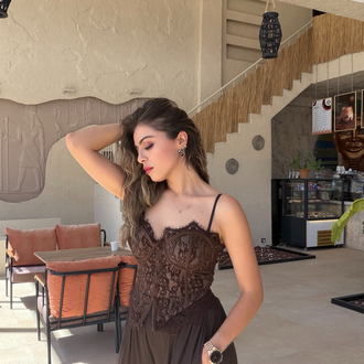 Kahve dantel güpürlü korse 