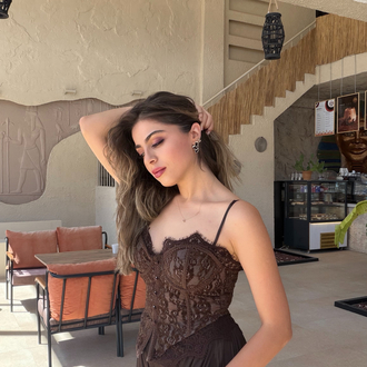 Kahve dantel güpürlü korse 