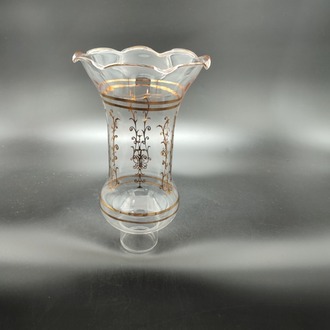 AVİZE LAMBA CAMI.ŞEFFAF,ALTIN YALDIZLI MOTİFLİ (E.14) ( Yuva çapı:4.00cm-h:20,50cm)