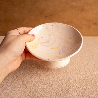 Renkli Noktalı Yükseltilmiş Seramik Kedi Mama Kabı