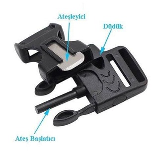 Paracord Bileklik Siyah Pusula-Ateş Başlatıcı-Düdük