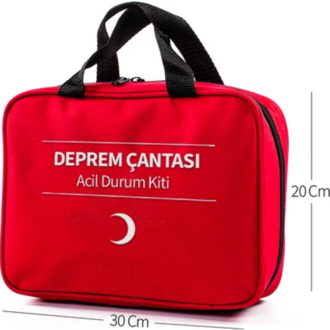 Deprem Çantası Acil Durum İlk Yardım Seti 30x20cm Kırmızı Renkli 33 Parça