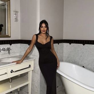 Siyah liliana arkası fiyonk detay uzun elbise
