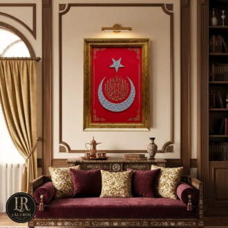 Türk Bayrağı Motifli Kelime-i Tevhid Hat Tablosu