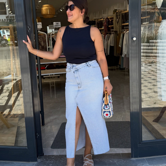 Yırtmaçlı denim etek