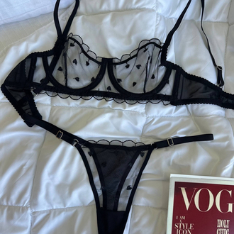 Black Heart Bra Set