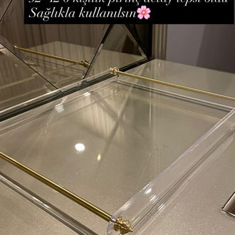 Büyük boy 6 kişilik sivri kenar pirinç detay tepsi
