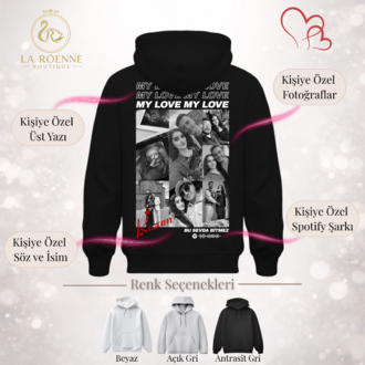 Kişiye Özel Fotoğraflı & Spotify Şarkılı Sevgililer Günü Siyah Hoodie