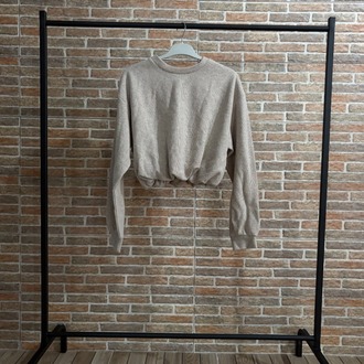Taş Rengi Lastikli Crop Sweatshirt