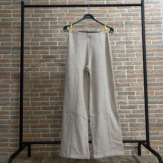 Taş Rengi Triko Geniş Paça Pantolon – Dikiş Detaylı