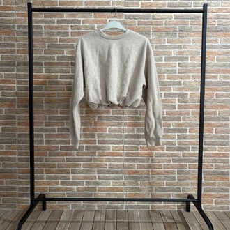 Taş Rengi Lastikli Crop Sweatshirt