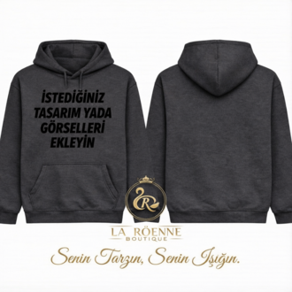 Kişiye Özel Baskı – Regular (Avrupa Kalıp) Antrasit Gri Hoodie / Kapüşonlu Sweatshirt