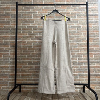 Taş Rengi Triko Geniş Paça Pantolon – Dikiş Detaylı