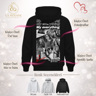 Kişiye Özel Fotoğraflı & Spotify Şarkılı Sevgililer Günü Siyah Hoodie