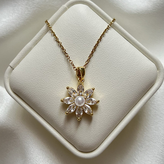 Gold Çiçek Model Çelik Kolye (45 cm)