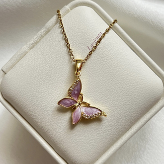 Gold Mor Kelebek Model Çelik Kolye (45 cm)
