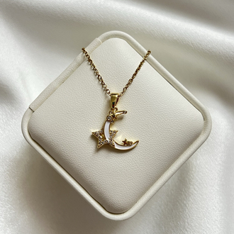 Gold Ay Yıldız Model Çelik Kolye (45 cm)