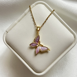Gold Mor Kelebek Model Çelik Kolye (45 cm)