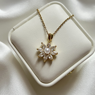 Gold Çiçek Model Çelik Kolye (45 cm)