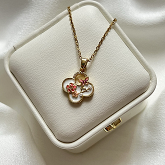 Gold Çiçek Model Çelik Kolye (45 cm)