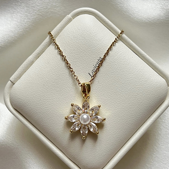 Gold Çiçek Model Çelik Kolye (45 cm)