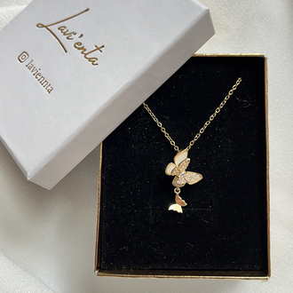 Gold Kelebek Model Çelik Kolye (45 cm)