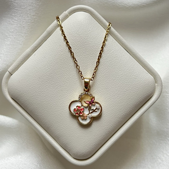 Gold Çiçek Model Çelik Kolye (45 cm)