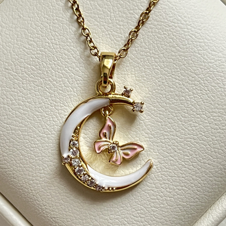 Gold Kelebek Model Çelik Kolye (45 cm)