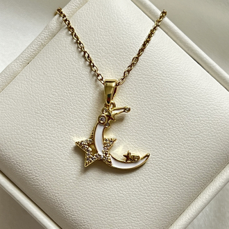Gold Ay Yıldız Model Çelik Kolye (45 cm)