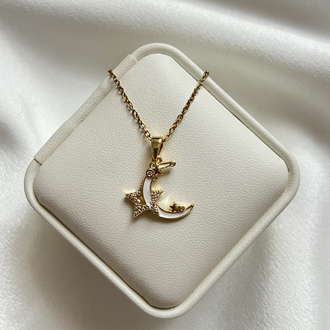 Gold Ay Yıldız Model Çelik Kolye (45 cm)