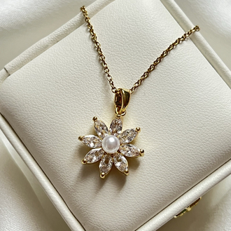 Gold Çiçek Model Çelik Kolye (45 cm)