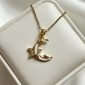 Gold Ay Yıldız Model Çelik Kolye (45 cm)