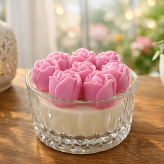 Pembe Gül Cam Kase Mum