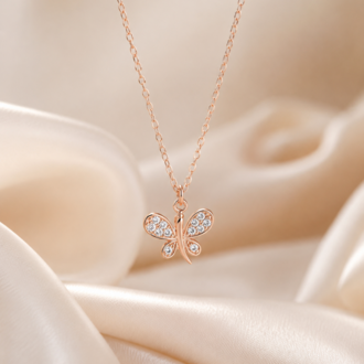 Papillon Rosé 925 Ayar Gümüş Rose Gold Kelebek Kolye
