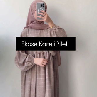 Kareli Pileli Elbise 
