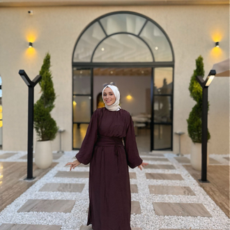 Mürdüm Bel Büzgü Detaylı Elbise 