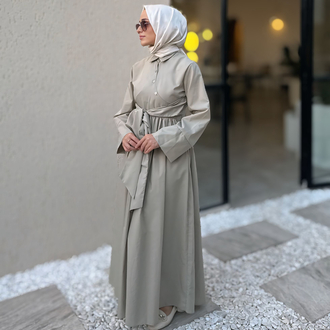 Kuşaklı Yeşil Elbise 
