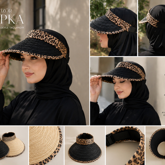 Leopar Detaylı Büyük Beden Vizör Şapka | UV Korumalı