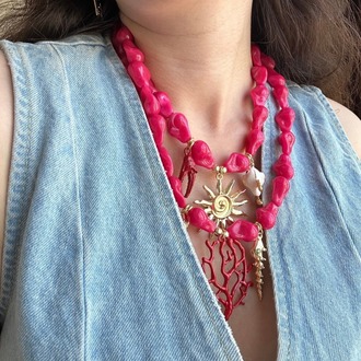 Pembe Çoklu Charm Kolye 