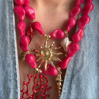 Pembe Çoklu Charm Kolye 