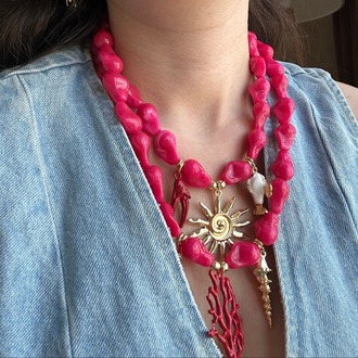 Pembe Çoklu Charm Kolye 