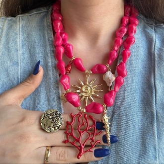 Pembe Çoklu Charm Kolye 